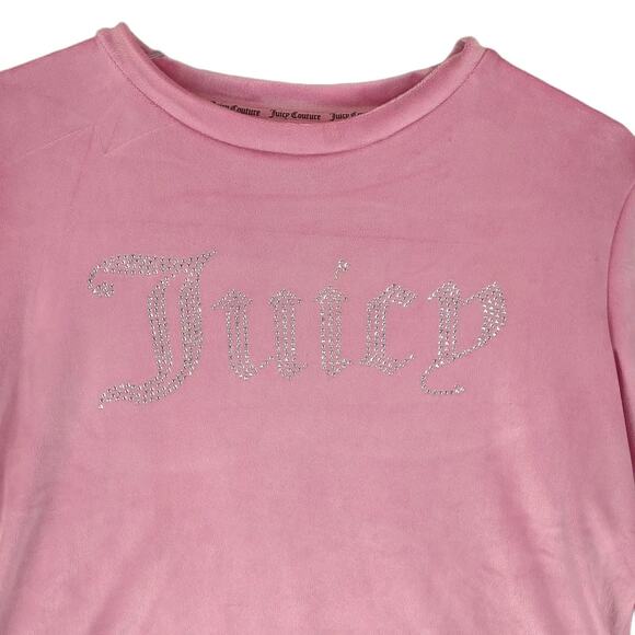 JUICY COUTURE Womens M Pink Velour Silver Stud Crewneck Sleepwear Loungewear Top - Picture 4 of 5
